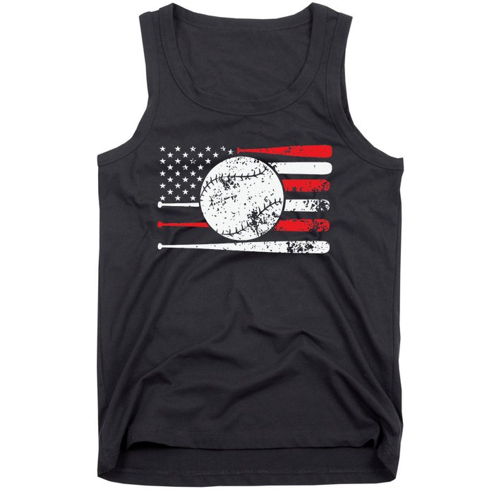 Baseball USA American Flag Vintage Retro Baseball Tank Top