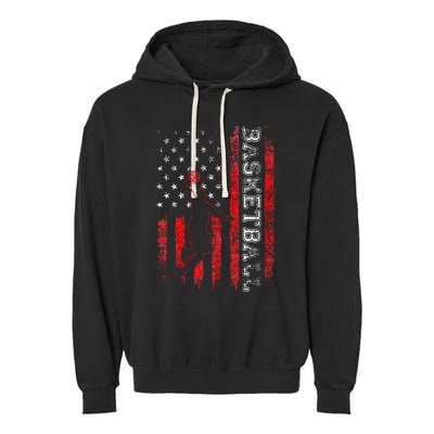 Basketball USA American Flag Sports Lover Athlete Garment-Dyed Fleece Hoodie