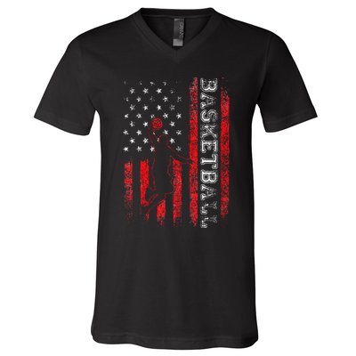 Basketball USA American Flag Sports Lover Athlete V-Neck T-Shirt