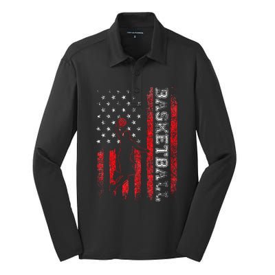 Basketball USA American Flag Sports Lover Athlete Silk Touch Performance Long Sleeve Polo