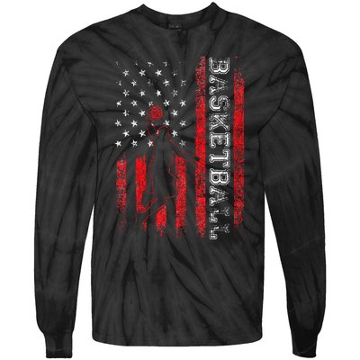 Basketball USA American Flag Sports Lover Athlete Tie-Dye Long Sleeve Shirt