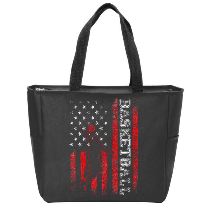 Basketball USA American Flag Sports Lover Athlete Zip Tote Bag