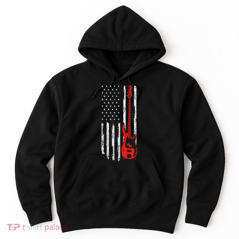 Bassist USA American Flag Bass Guitar Player Musician Hoodie