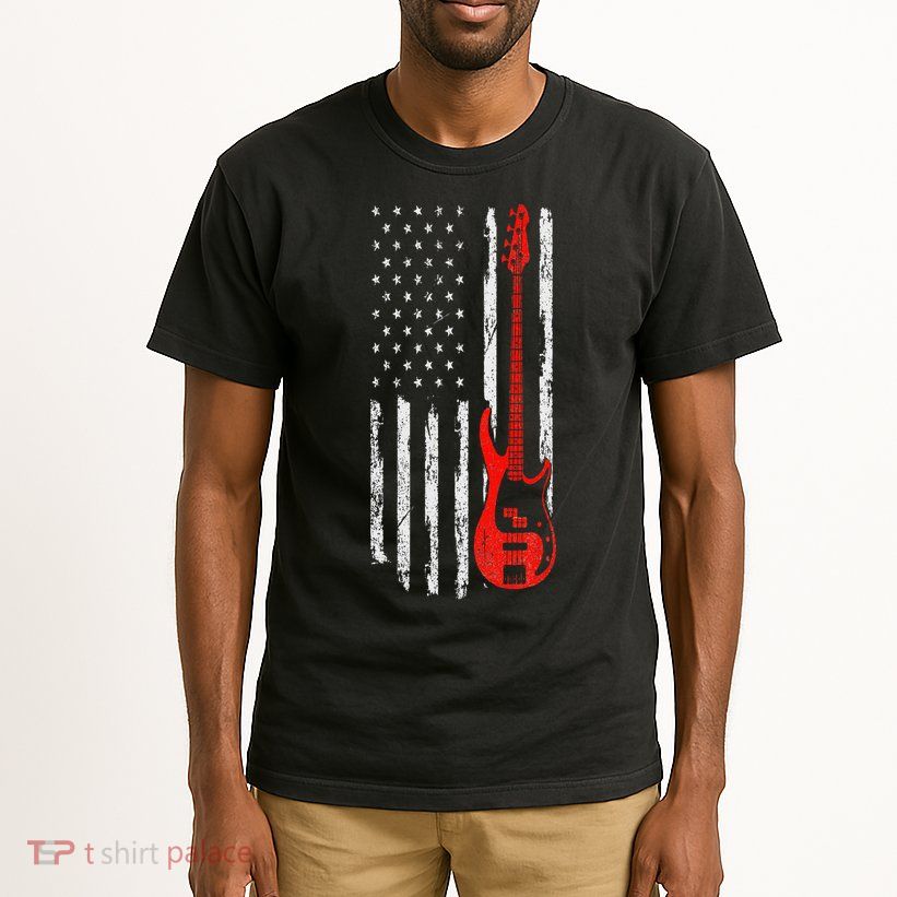 Bassist USA American Flag Bass Guitar Player Musician Tall T-Shirt