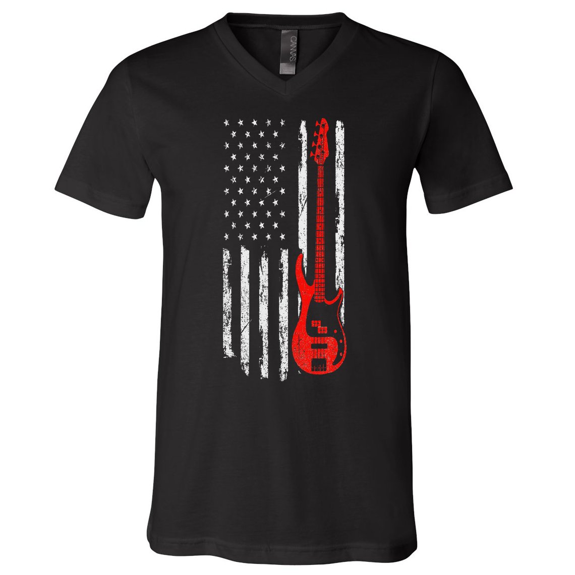 Bassist USA American Flag Bass Guitar Player Musician V-Neck T-Shirt