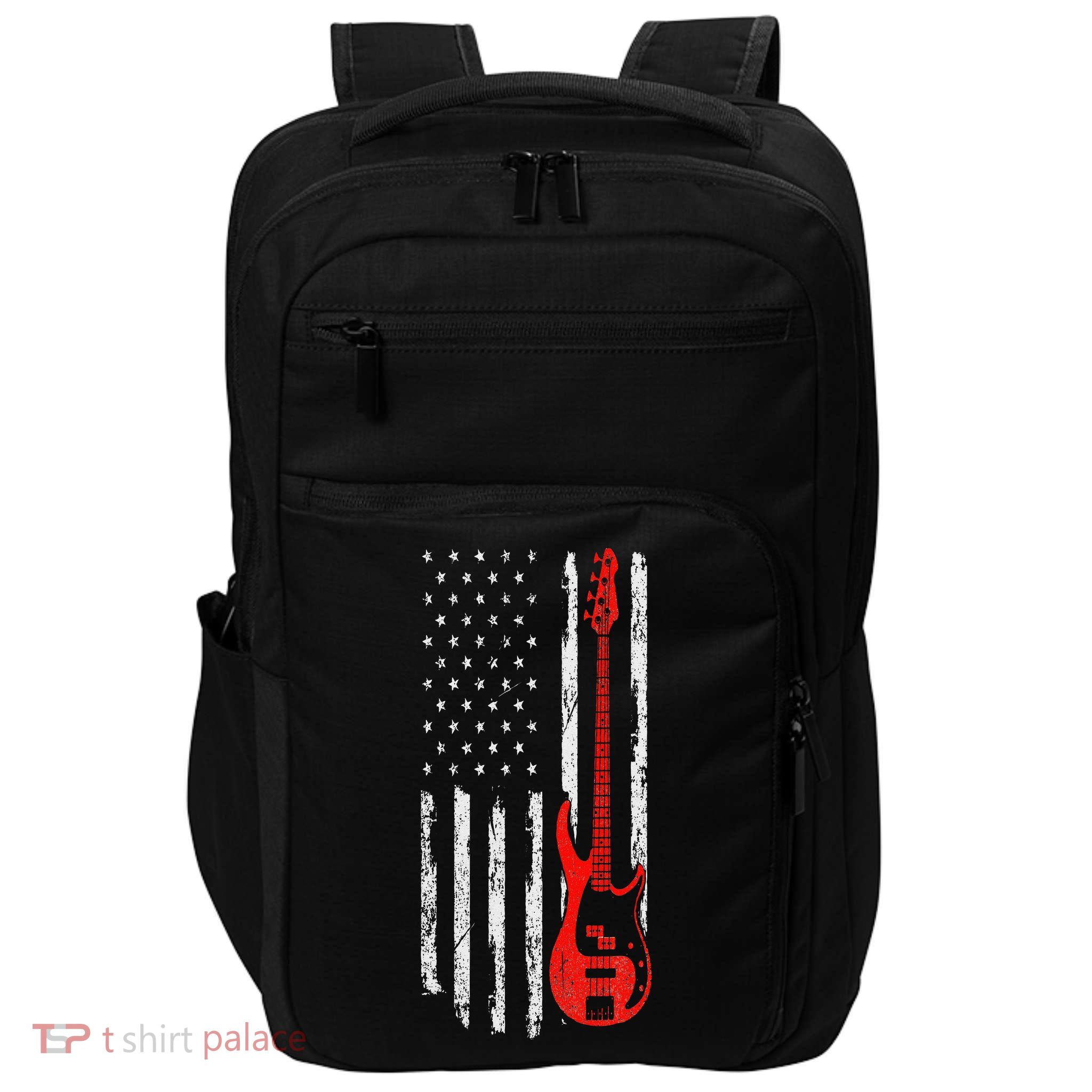 Bassist USA American Flag Bass Guitar Player Musician Impact Tech Backpack