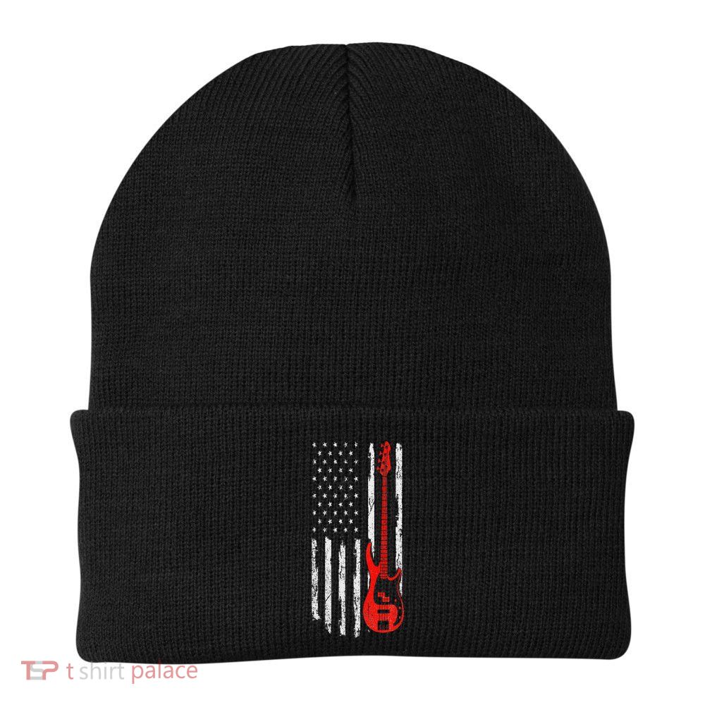 Bassist USA American Flag Bass Guitar Player Musician Beanie