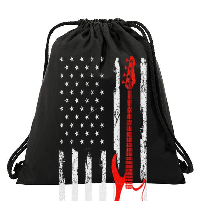 Bassist USA American Flag Bass Guitar Player Musician Drawstring Bag