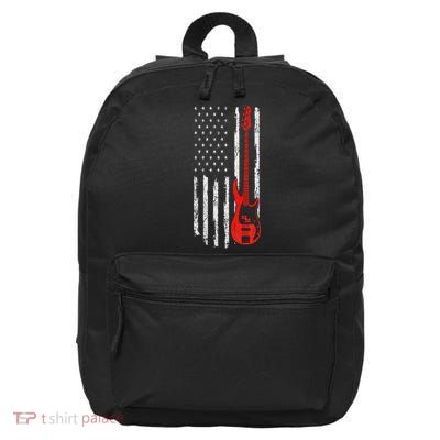 Bassist USA American Flag Bass Guitar Player Musician 16 in Basic Backpack