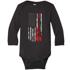 Bassist USA American Flag Bass Guitar Player Musician Baby Long Sleeve Bodysuit