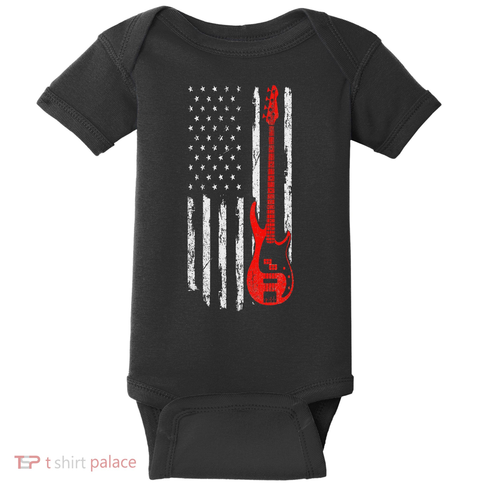 Bassist USA American Flag Bass Guitar Player Musician Baby Bodysuit