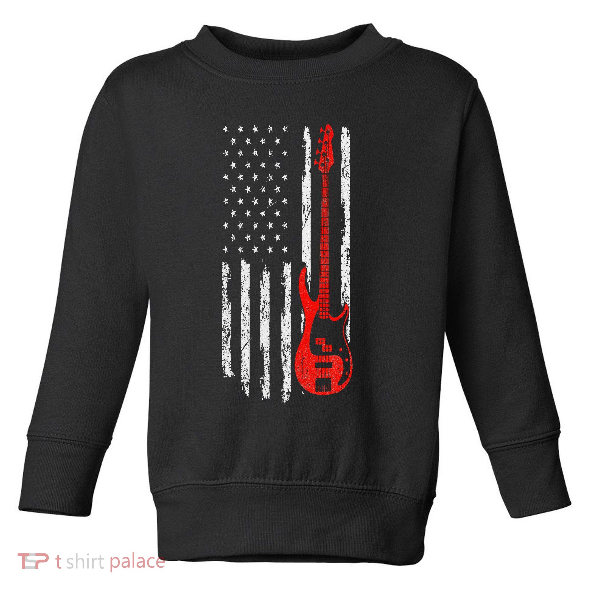 Bassist USA American Flag Bass Guitar Player Musician Toddler Sweatshirt
