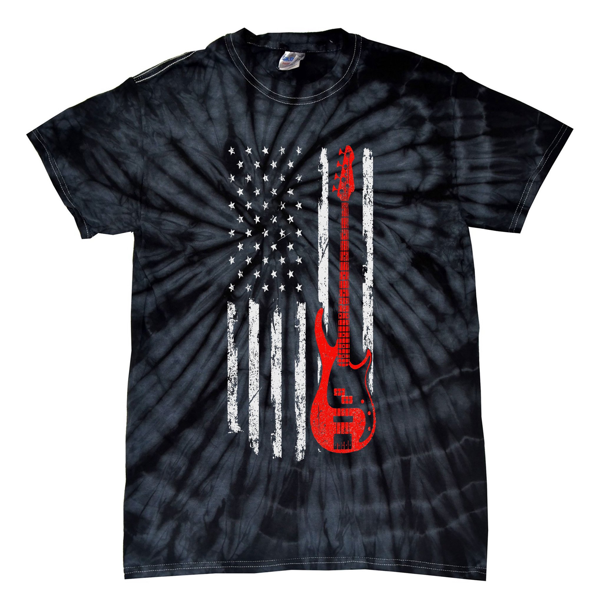 Bassist USA American Flag Bass Guitar Player Musician Tie-Dye T-Shirt