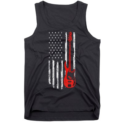 Bassist USA American Flag Bass Guitar Player Musician Tank Top