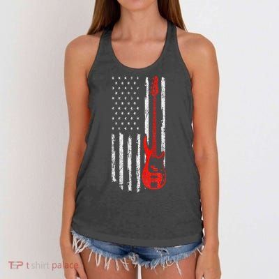 Bassist USA American Flag Bass Guitar Player Musician Women's Knotted Racerback Tank