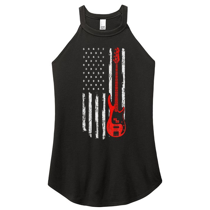 Bassist USA American Flag Bass Guitar Player Musician Women's Perfect Tri Rocker Tank