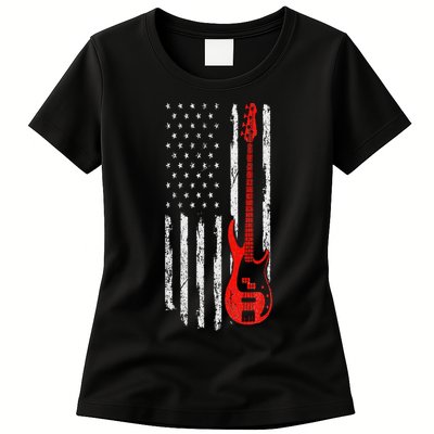 Bassist USA American Flag Bass Guitar Player Musician Womens T-Shirt