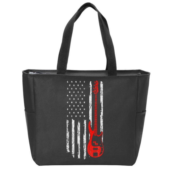 Bassist USA American Flag Bass Guitar Player Musician Zip Tote Bag