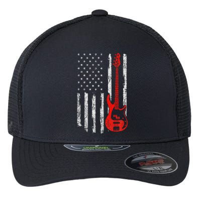 Bassist Usa American Flag Bass Guitar Player Musician Flexfit Unipanel Trucker Cap