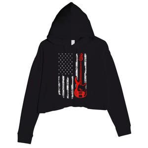 Bassist Usa American Flag Bass Guitar Player Musician Crop Fleece Hoodie