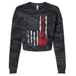 Bassist USA American Flag Bass Guitar Player Musician Cropped Pullover Crew