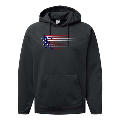 Best Usa American Flag Track And Field Gift Team Performance Fleece Hoodie