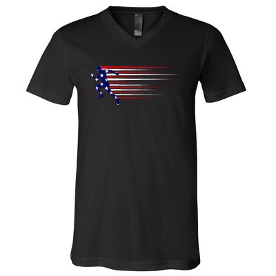 Best Usa American Flag Track And Field Gift Team V-Neck T-Shirt