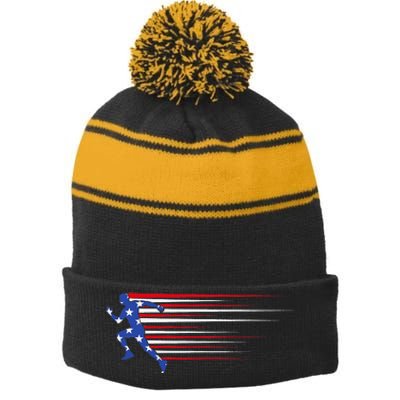 Best USA American Flag Track And Field Gift Team Stripe Pom Pom Beanie