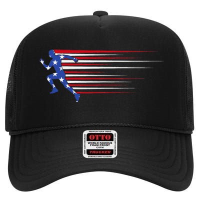 Best USA American Flag Track And Field Gift Team High Crown Mesh Back Trucker Hat