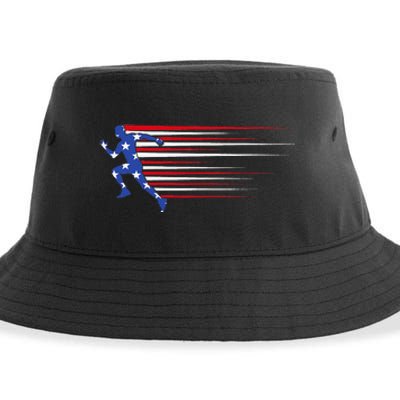 Best USA American Flag Track And Field Gift Team Sustainable Bucket Hat