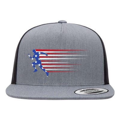 Best USA American Flag Track And Field Gift Team Flat Bill Trucker Hat