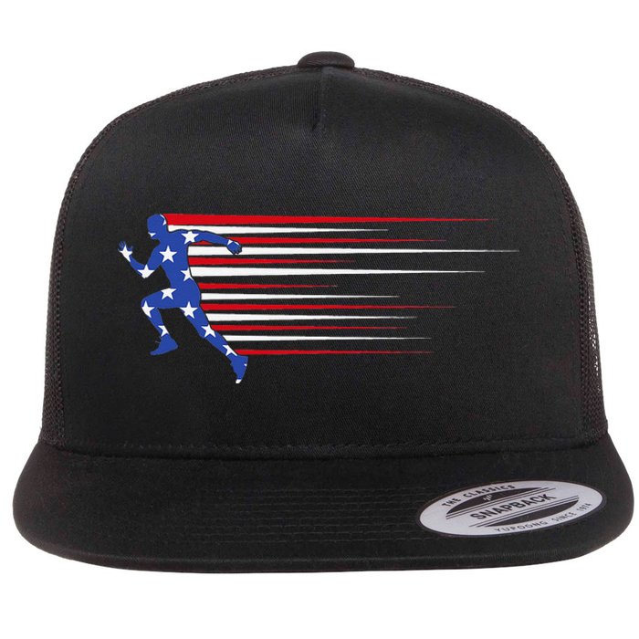 Best USA American Flag Track And Field Gift Team Flat Bill Trucker Hat