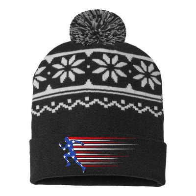 Best USA American Flag Track And Field Gift Team USA-Made Snowflake Beanie