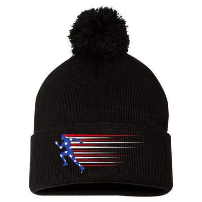 Best USA American Flag Track And Field Gift Team Pom Pom 12in Knit Beanie