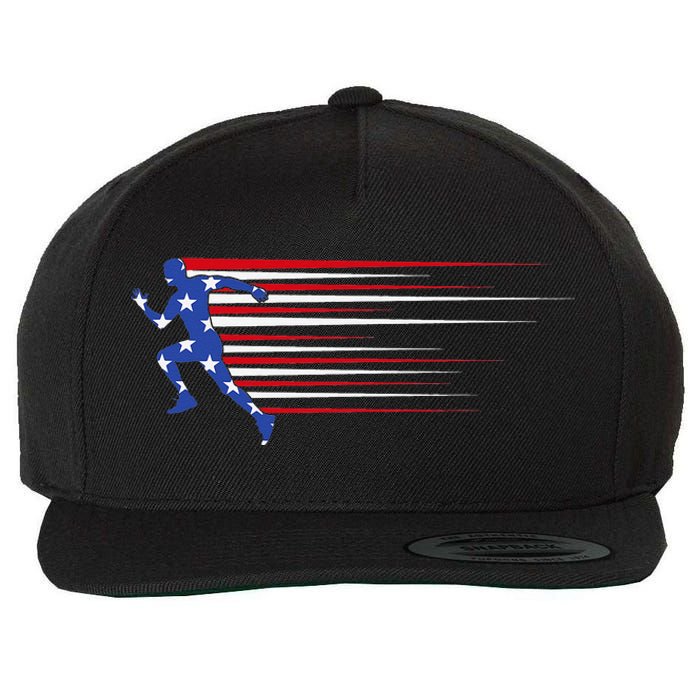 Best USA American Flag Track And Field Gift Team Wool Snapback Cap