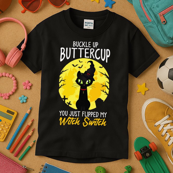 Buckle Up Buttercup You Just Flipped My Witch Switch Sassy Kids T-Shirt