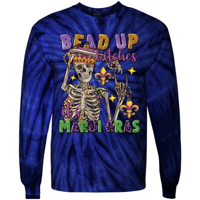 Bead Up Bitches Its Mardi Gras Skeleton Tie-Dye Long Sleeve Shirt