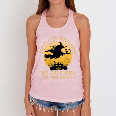 Buckle Up Buttercup You Just Flipped My Witch Switch Women's Knotted Racerback Tank