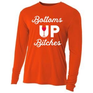 Bottoms Up Bitches Funny Drunk Cute Wine Lovers Ing Cute Gift Cooling Performance Long Sleeve Crew