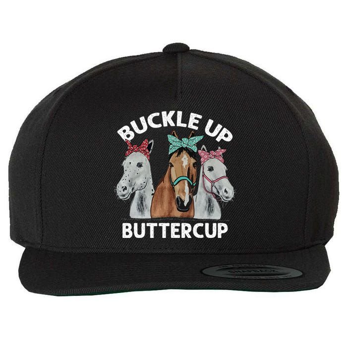 Buckle Up Buttercup Horses Wool Snapback Cap