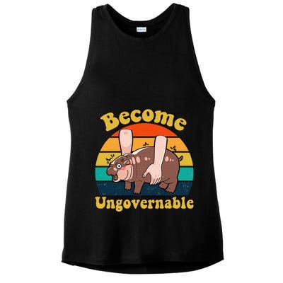 Become Ungovernable Baby Hippo Moo Deng Funny Meme Ladies PosiCharge Tri-Blend Wicking Tank