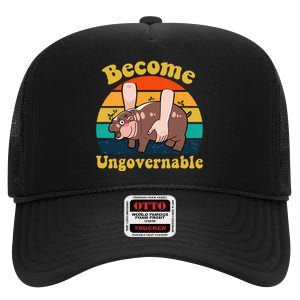 Become Ungovernable Baby Hippo Moo Deng Funny Meme High Crown Mesh Back Trucker Hat