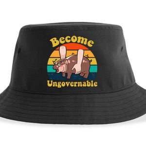 Become Ungovernable Baby Hippo Moo Deng Funny Meme Sustainable Bucket Hat