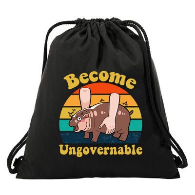 Become Ungovernable Baby Hippo Moo Deng Funny Meme Drawstring Bag