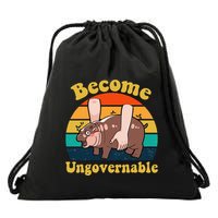 Become Ungovernable Baby Hippo Moo Deng Funny Meme Drawstring Bag