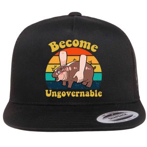 Become Ungovernable Baby Hippo Moo Deng Funny Meme Flat Bill Trucker Hat