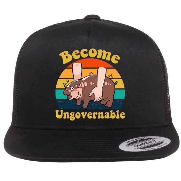 Become Ungovernable Baby Hippo Moo Deng Funny Meme Flat Bill Trucker Hat