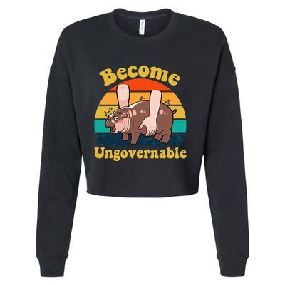Become Ungovernable Baby Hippo Moo Deng Funny Meme Cropped Pullover Crew