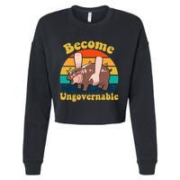 Become Ungovernable Baby Hippo Moo Deng Funny Meme Cropped Pullover Crew