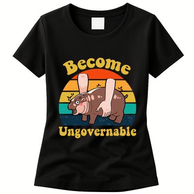 Become Ungovernable Baby Hippo Moo Deng Funny Meme Womens T-Shirt
